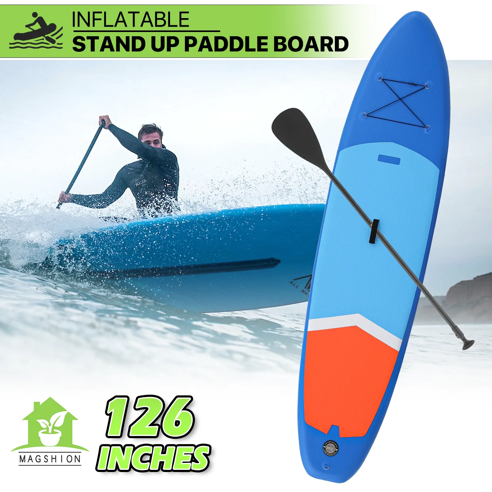 10.5ft Stand Up Paddle Board -  PVC Material -Displacement 330L, Max Load Capacity 333 lb, Max Air Pressure 15PSI