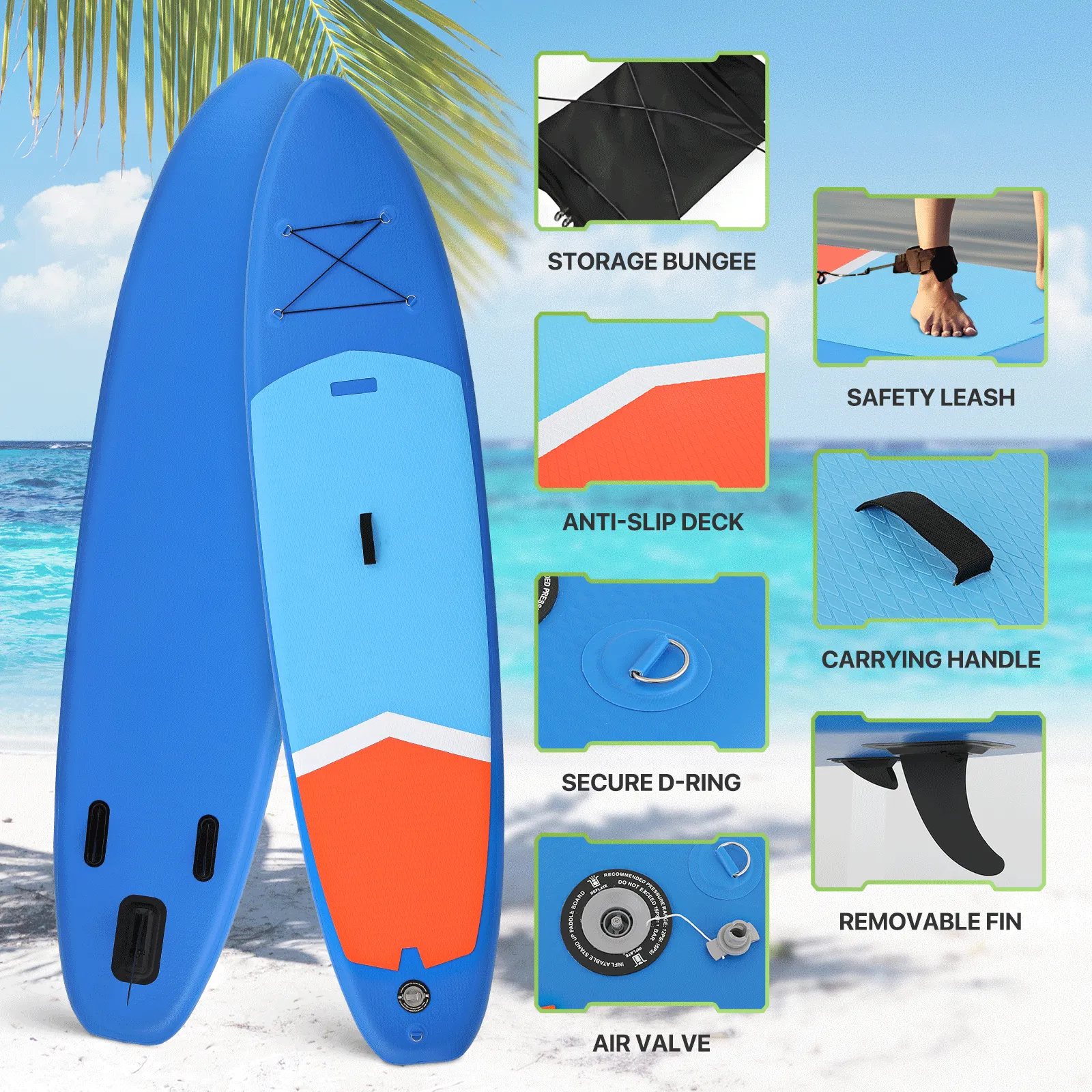 10.5ft Stand Up Paddle Board -  PVC Material -Displacement 330L, Max Load Capacity 333 lb, Max Air Pressure 15PSI