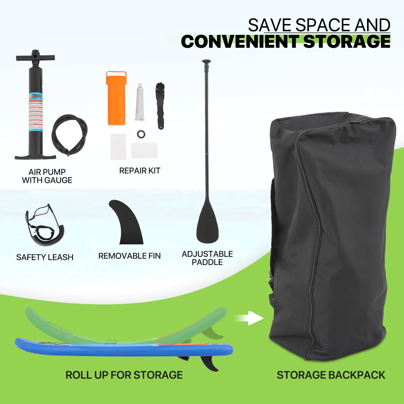 10.5ft Stand Up Paddle Board -  PVC Material -Displacement 330L, Max Load Capacity 333 lb, Max Air Pressure 15PSI