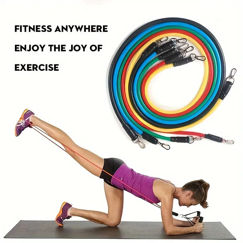 11Pcs TPE Resistance Bands Pull Rope Set 100Lbs Indoor Portable Fitness Equipment Arm Waist Leg Chest Trainer Exercise Tools