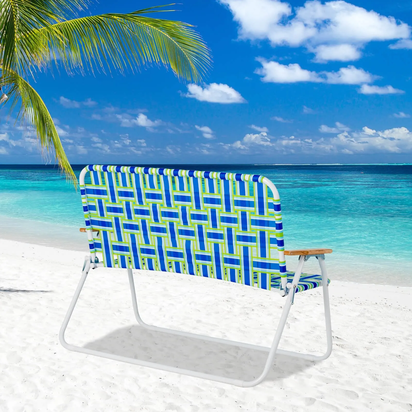 2-Person Folding Camping Chair with Armrests