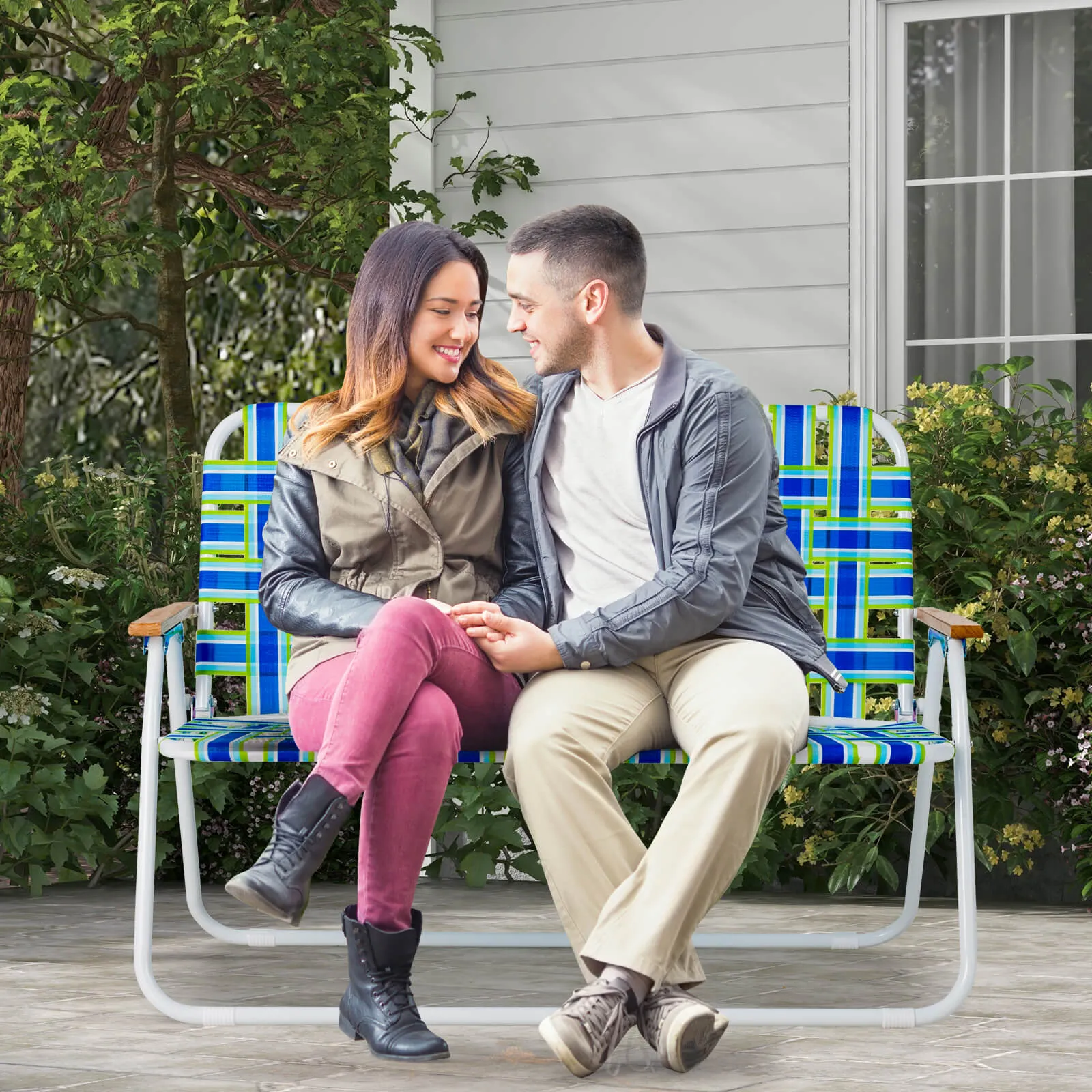 2-Person Folding Camping Chair with Armrests