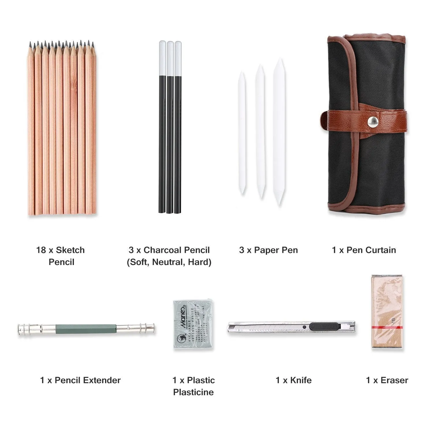 29 Pieces Drawing Sketching Pencils Set Full Sketch Kit with Graphite Pencils, Mark Charcoal, Paper Brush Pen, Pencil Extender, Eraser, Pencil Knife, Ideal for Beginners Kids