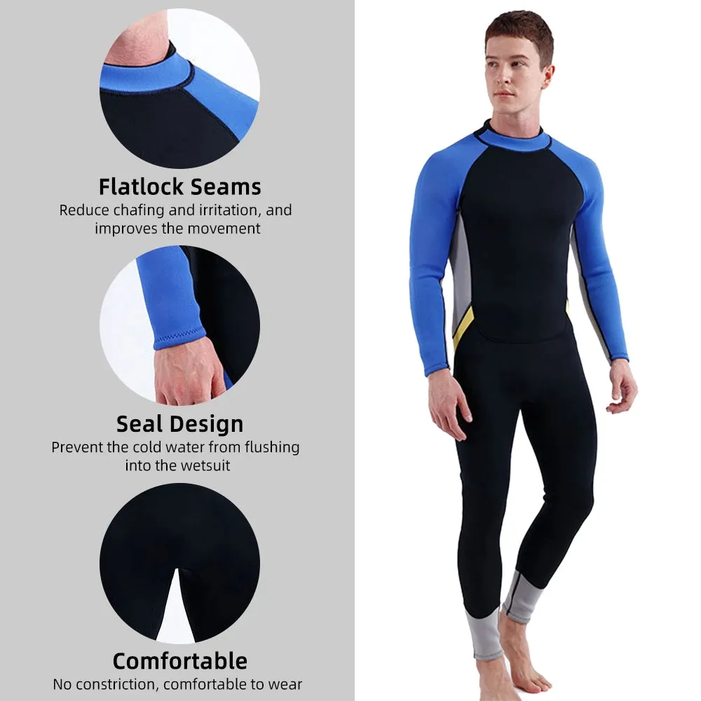 3mm Neoprene Wetsuit for Men Back Zip Full Body Flatlock Stitched Diving Suit for Snorkeling Surfing Scuba Diving Swimming