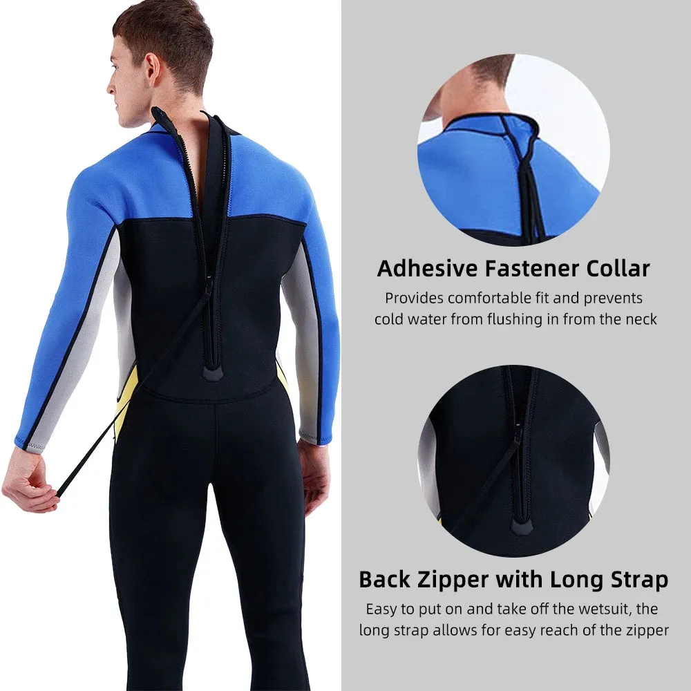 3mm Neoprene Wetsuit for Men Back Zip Full Body Flatlock Stitched Diving Suit for Snorkeling Surfing Scuba Diving Swimming