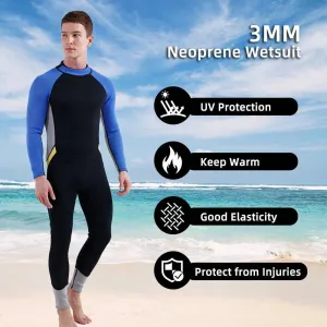 3mm Neoprene Wetsuit for Men Back Zip Full Body Flatlock Stitched Diving Suit for Snorkeling Surfing Scuba Diving Swimming