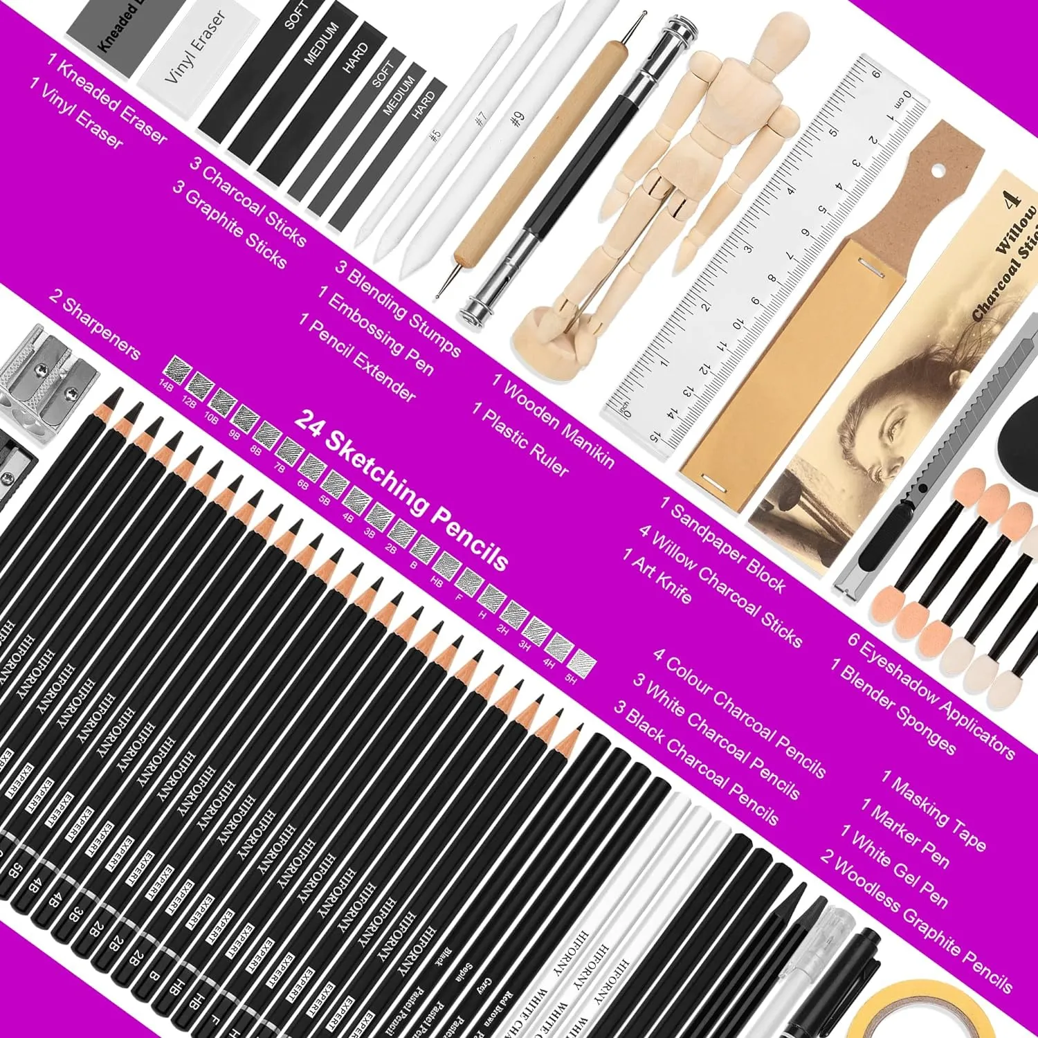 70 Pcs Drawing Set Sketching Kit - Sketch Pencils Art Supplies for Adults Art