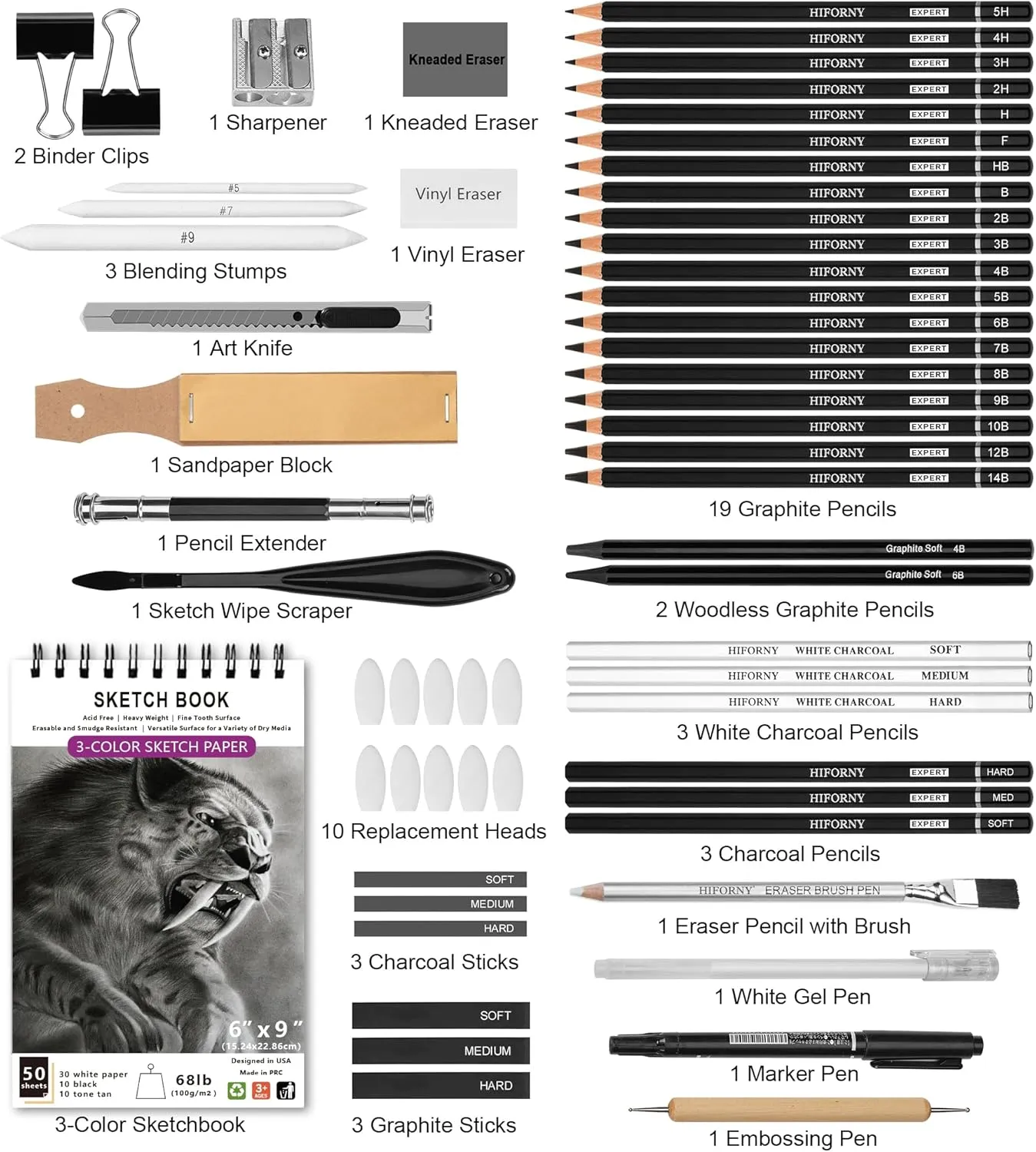 70 Pcs Drawing Set Sketching Kit - Sketch Pencils Art Supplies for Adults Art