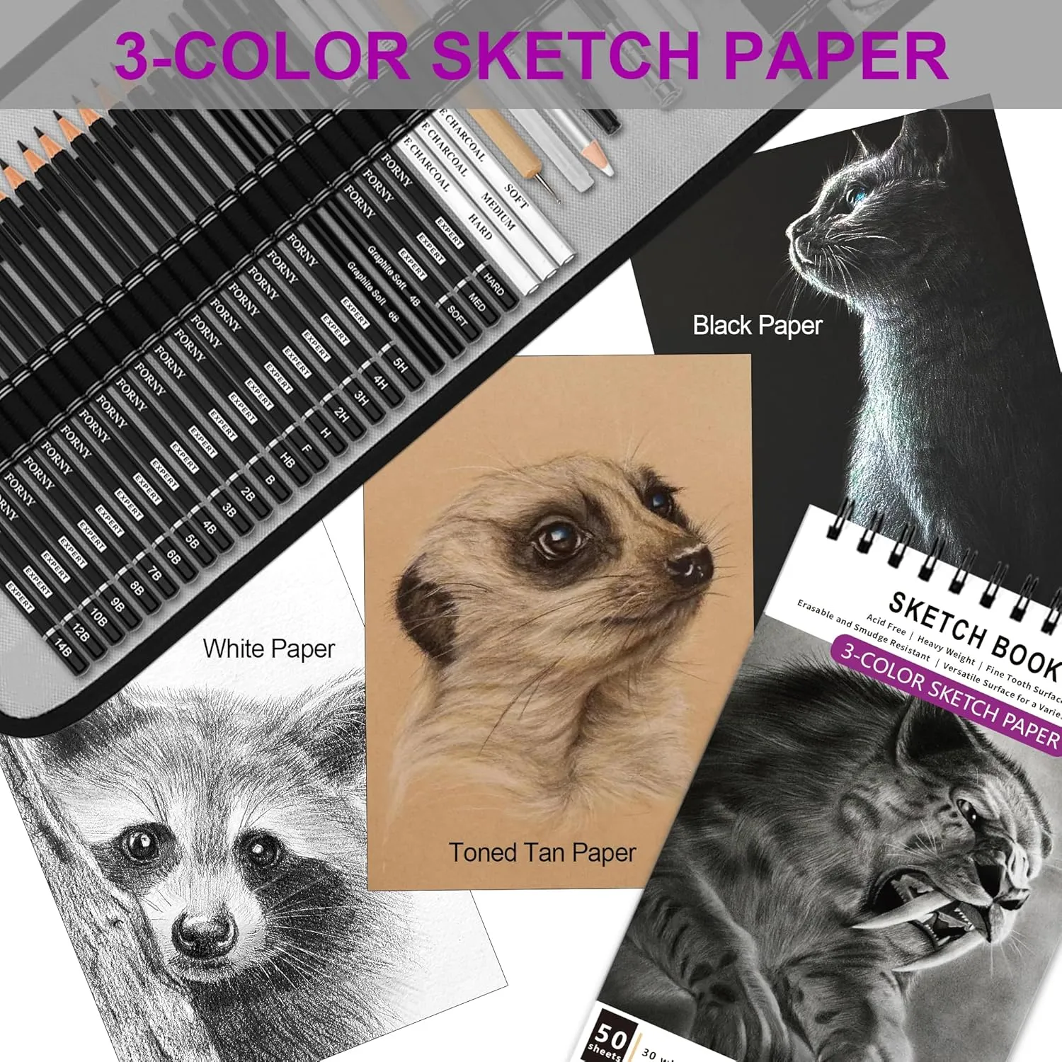70 Pcs Drawing Set Sketching Kit - Sketch Pencils Art Supplies for Adults Art