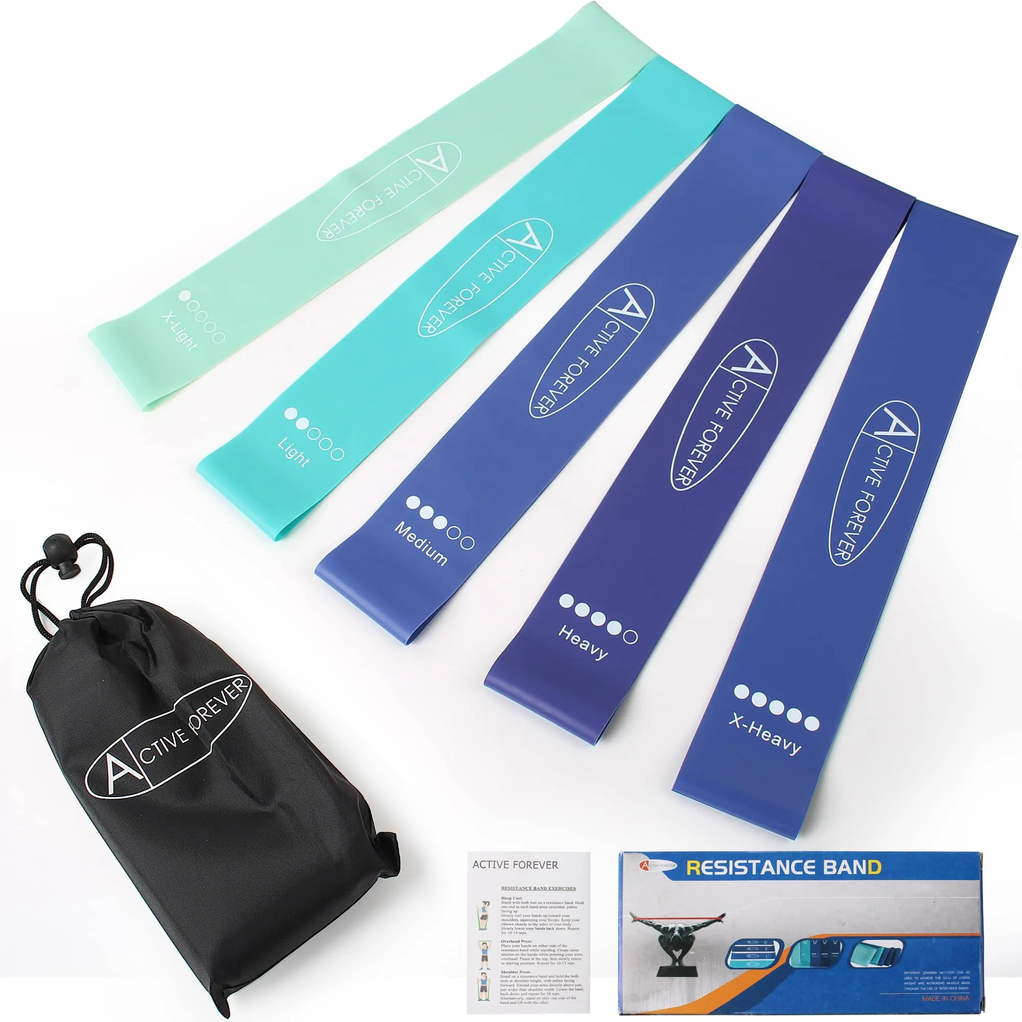 ACTIVE FOREVER Resistance Bands Set of 5, For Resistance Training, Muscle Stretching, Yoga and Other Fitness Exercises Blue