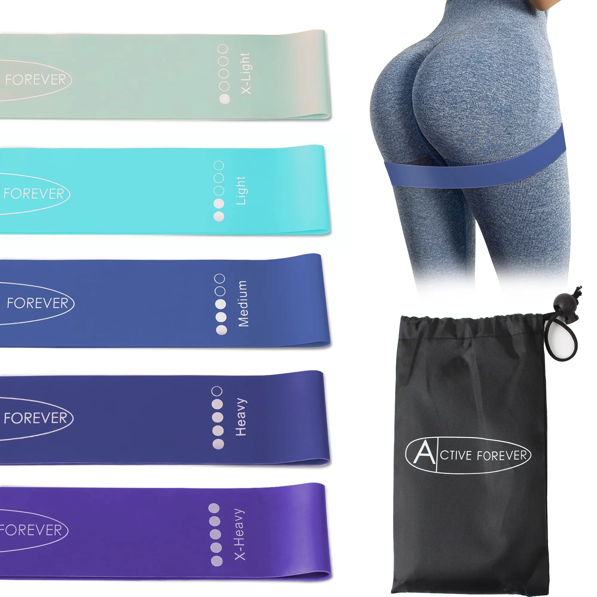 ACTIVE FOREVER Resistance Bands Set of 5, For Resistance Training, Muscle Stretching, Yoga and Other Fitness Exercises Blue