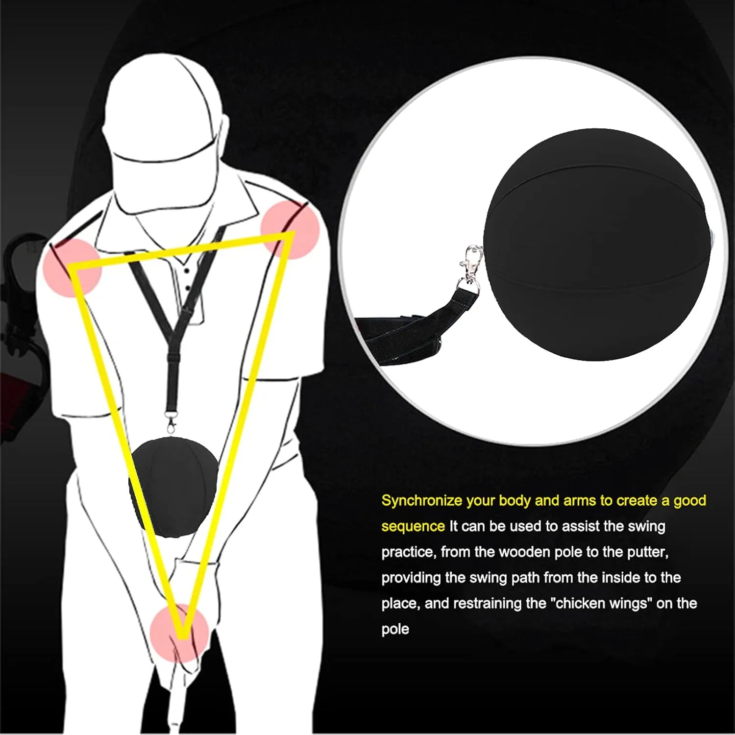 Amy Sport Golf Swing Training Aid Wrist Hinge Adjustable Arm Band with Hanger Smartball Connection Band for Correction, Men Women Ball Between Arms Practice Tool