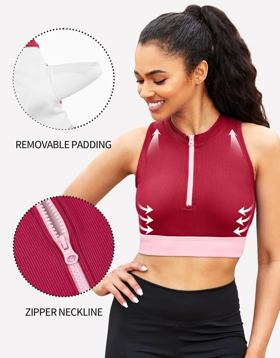 beautyin Sleeveless Slim Fitted Crop Tops for Women Front Zip Up Ribbed Racerback Swimwear