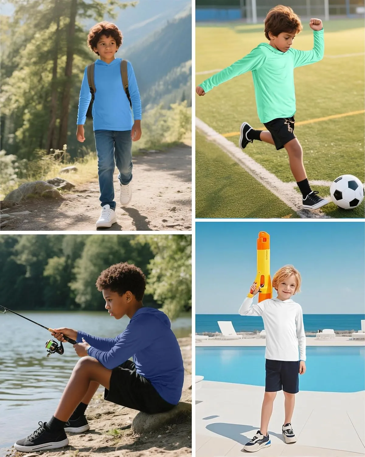 Boys' UPF 50  Rash Guard Long Sleeve, Youth Kids UV Sun Protection SPF Swim Hoodie, Girls Water Fishing Beach Hooded Shirt