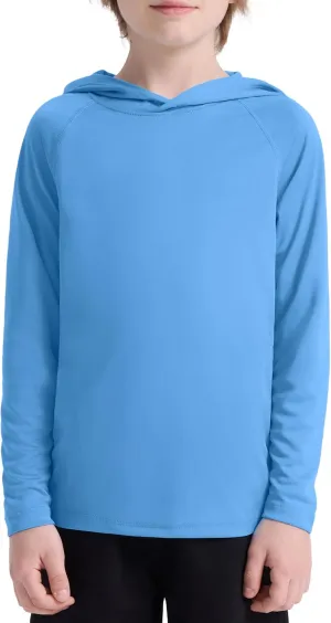 Boys' UPF 50  Rash Guard Long Sleeve, Youth Kids UV Sun Protection SPF Swim Hoodie, Girls Water Fishing Beach Hooded Shirt