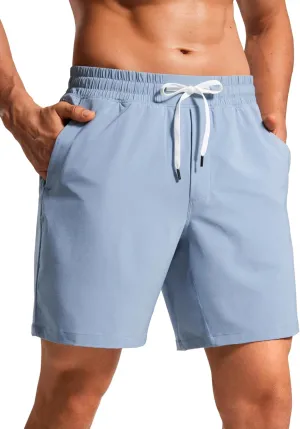CRZ YOGA Mens Swim Trunks 7'' Quick Dry Mesh Lining Athletic Casual Swimwear Shorts with Zipper Pockets