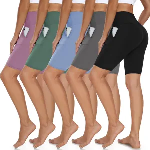Diu Life 5 Pack High Waist Biker Shorts for Women - Buttery Soft 8" Womens Shorts for Workout, Yoga, Athletic