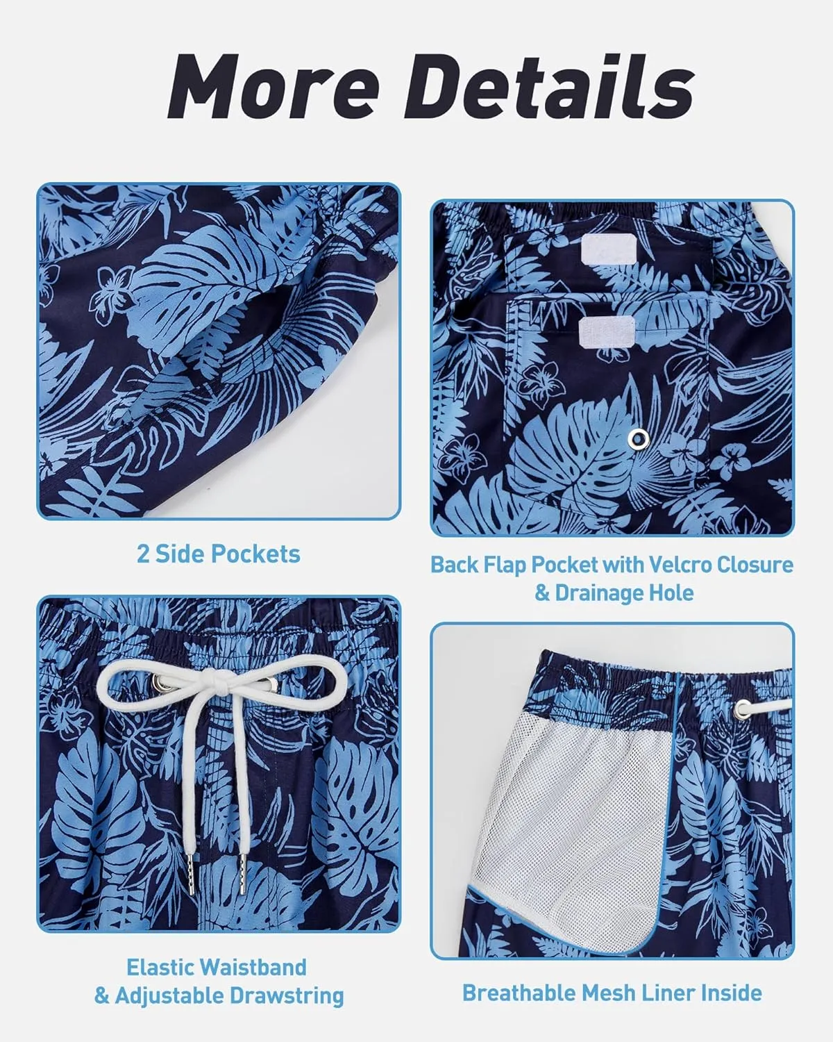 Enlision Mens Swim Trunks with Mesh Lining Quick Dry Beach Hawaiian Shorts with Pockets 7.5" Inseam Bathing Suit for Men