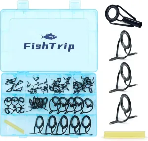 Fishing Rod Repair Kit - 10 Sizes Rod Tips with Ceramic Ring Double Foot Pole Guide Replacement