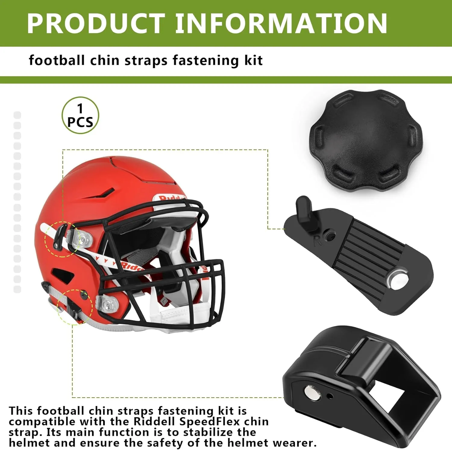Football Helmet Chin Strap Fastener Set for Riddell Speedflex Helmet, Football Chin Strap Cam Lock Housing and Thumb Screws for Speedflex Chinstrap, Football Part