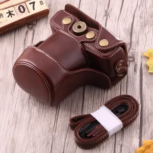 Full Body Camera PU Leather Case Bag with Strap for Canon EOS M10 Coffee