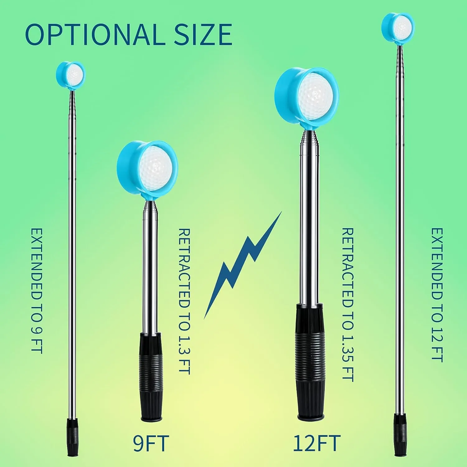 Golf Ball Retriever for Water Telescopic, 9Ft/12Ft Stainless Steel Ball Retriever Tool Golf Ball Grabber