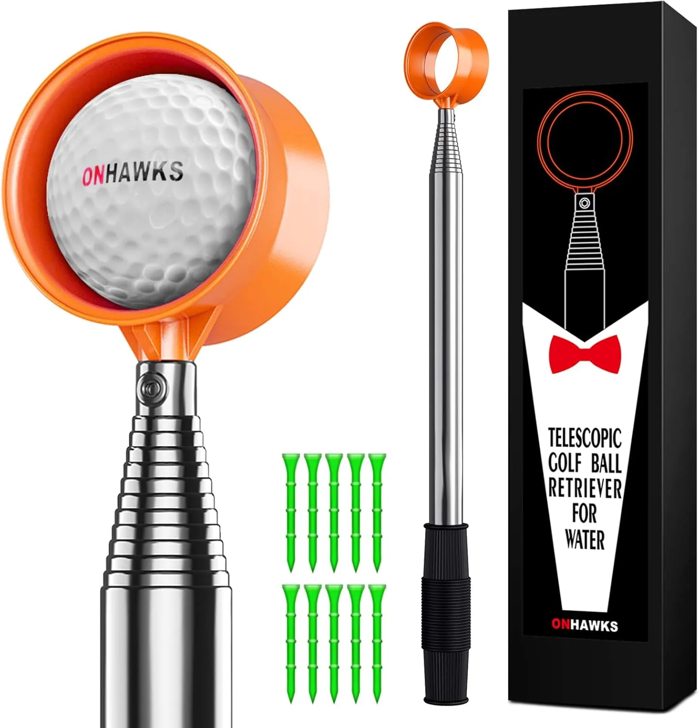 Golf Ball Retriever for Water,Telescopic 12Ft/9Ft Stainless Steel Shaft Two-Sided Easy Pick Up Balls,Unbreakable Head Retriever Tool Golf Accessories Golf Gift for Men