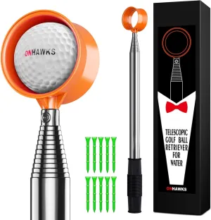 Golf Ball Retriever for Water,Telescopic 12Ft/9Ft Stainless Steel Shaft Two-Sided Easy Pick Up Balls,Unbreakable Head Retriever Tool Golf Accessories Golf Gift for Men