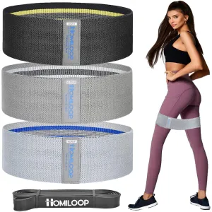 HOMILOOP Resistance Bands,Non Slip Exercise Bands Set for Legs/Butt/Core Training,Set of 3 Elastic Fabric Workout Bands of Home Gym Accessories,Cloth Straps Kit for Men Women,Booty Shaping Equipment