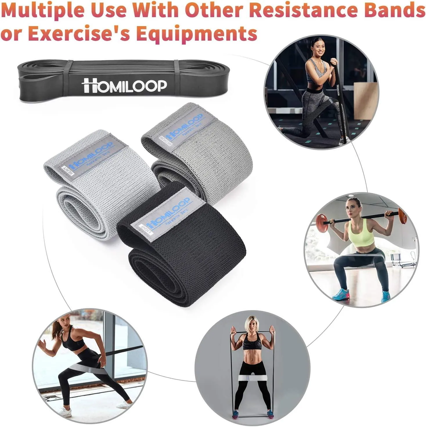 HOMILOOP Resistance Bands,Non Slip Exercise Bands Set for Legs/Butt/Core Training,Set of 3 Elastic Fabric Workout Bands of Home Gym Accessories,Cloth Straps Kit for Men Women,Booty Shaping Equipment