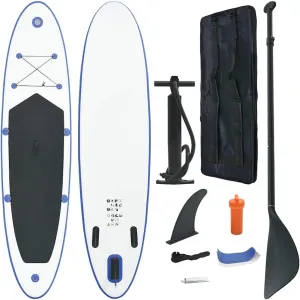 Inflatable Stand Up Paddle Board Set for Fun and Adventure, Stable Ride, Easy Transport, Blue and White
