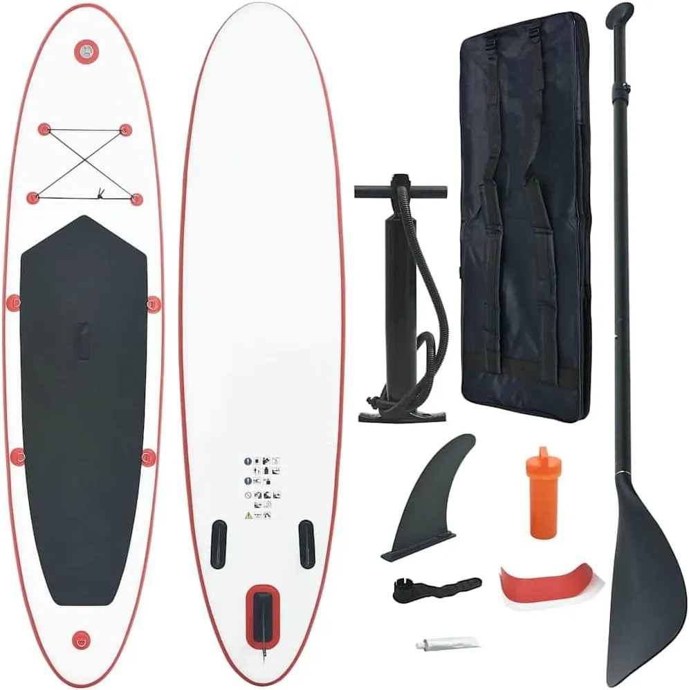 Inflatable Stand Up Paddle Board Set with High Pressure Hand Pump, Surfboard for Paddling and Small Waves, Red and White