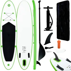 Inflatable Stand Up Paddle Board Set with Oar and Fin, Puncture-Proof, Green and White Color