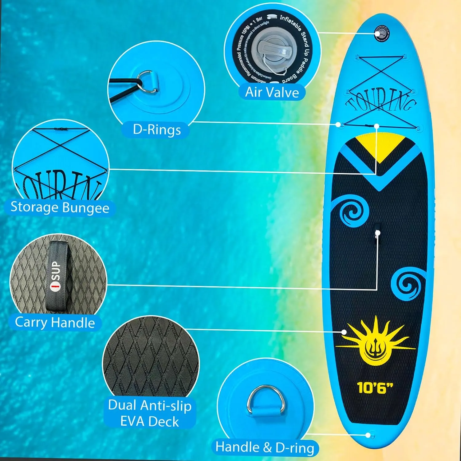 Inflatable Stand Up Paddle Board,10'6"Upgrade Version Blow Up Paddle Boards for Adults with Free Premium Sup Accessories & Backpack, Adjustable Paddle, Fins, Hand Pump