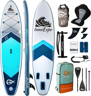 InnoExpo Inflatable Stand Up Paddle Boards with Premium Accessories, Wide Stable SUP Paddle Board Design, Non-Slip Comfort Deck for Youth & Adults