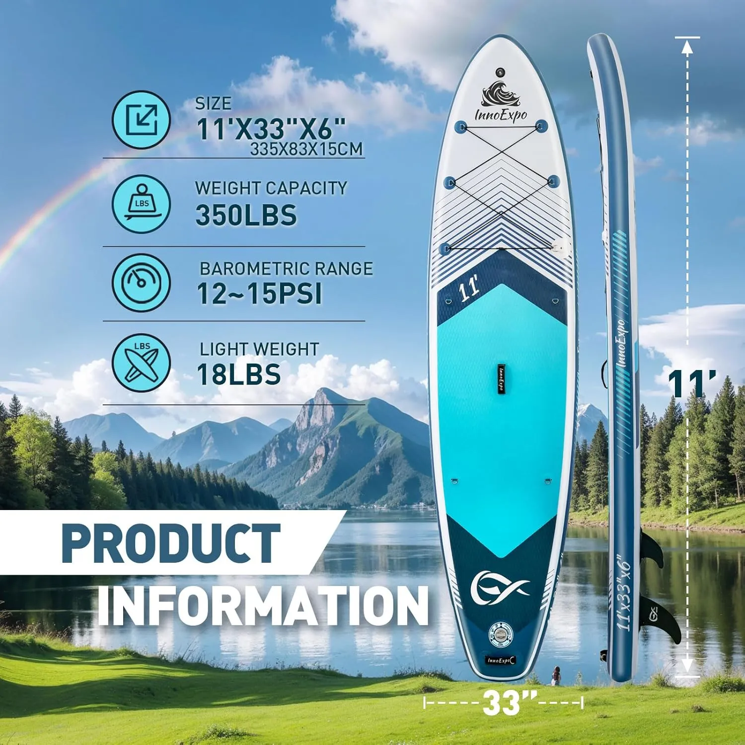 InnoExpo Inflatable Stand Up Paddle Boards with Premium Accessories, Wide Stable SUP Paddle Board Design, Non-Slip Comfort Deck for Youth & Adults