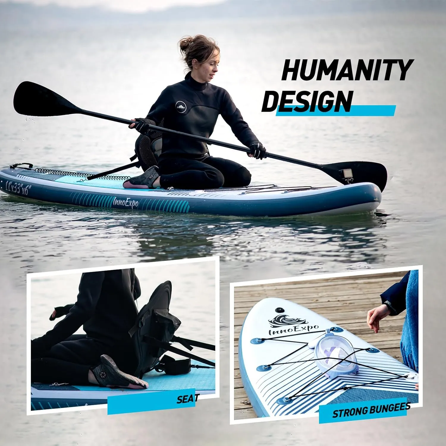 InnoExpo Inflatable Stand Up Paddle Boards with Premium Accessories, Wide Stable SUP Paddle Board Design, Non-Slip Comfort Deck for Youth & Adults