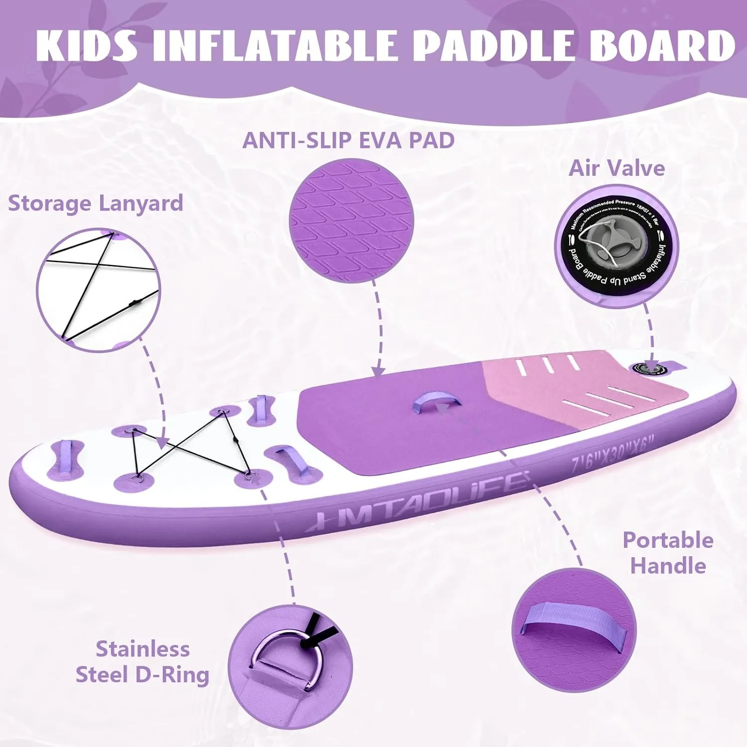 Kids Inflatable Stand Up Paddle Board, Kids Paddle Board with SUP Accessories, Anti-Slip EVA Deck, 76Child SUP for Kids & Youth