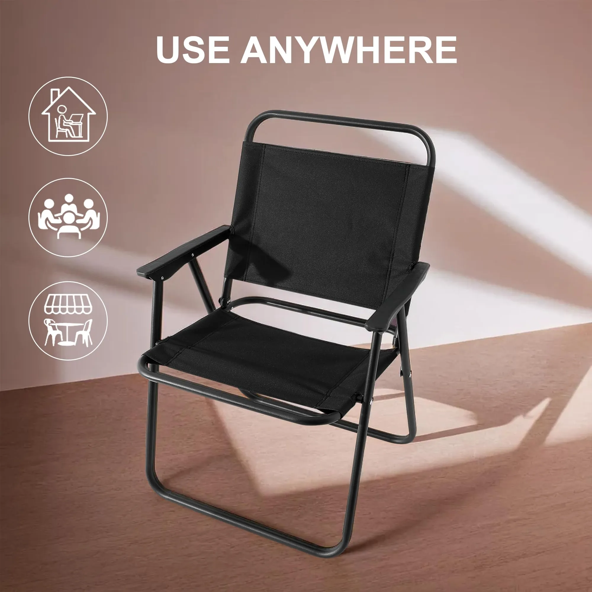 Kuber Industries (Set of 6) Portable & Foldable Chair for Travelling - Small Camping Cloth Kurchi for Outdoor Beach & Home Aram - Black