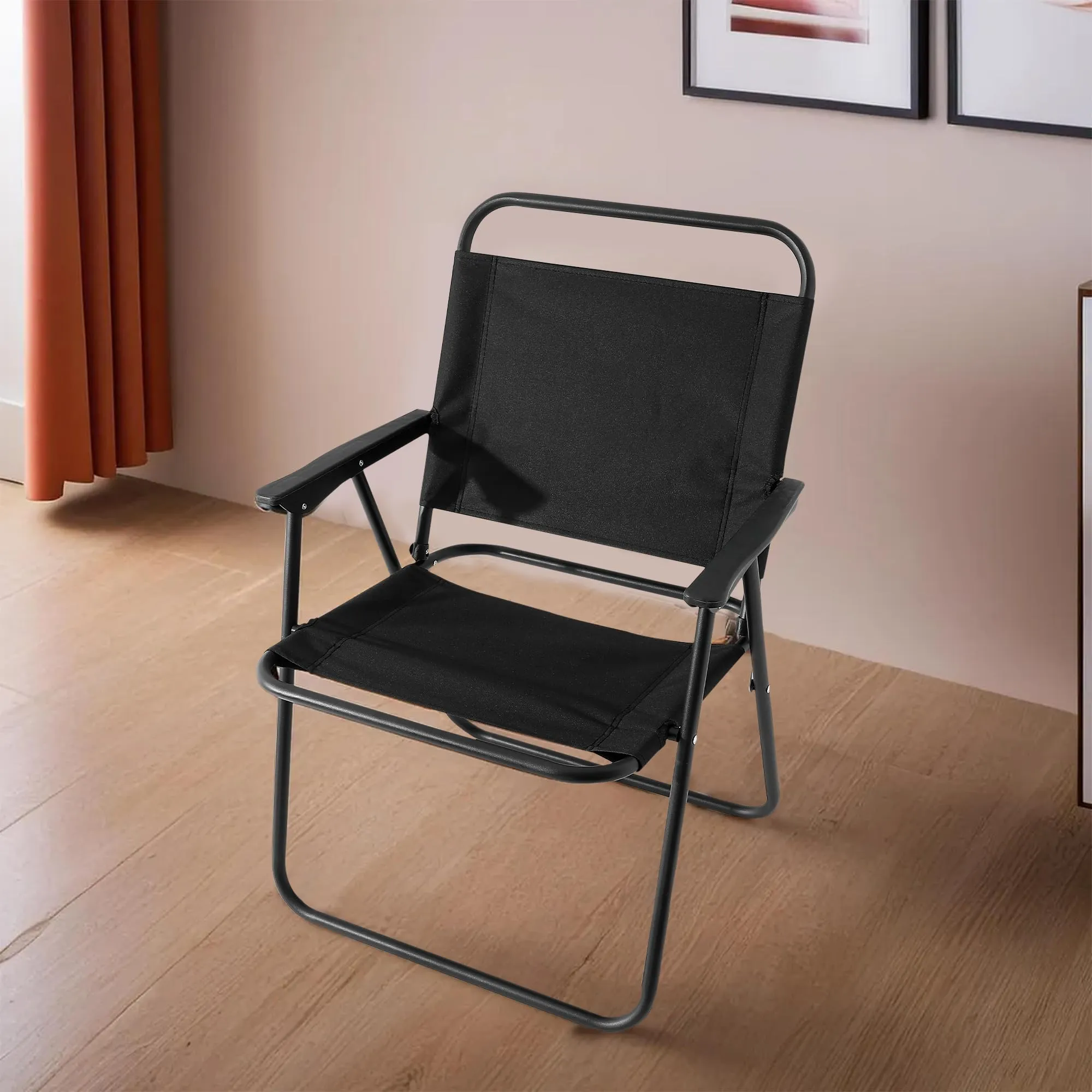 Kuber Industries (Set of 6) Portable & Foldable Chair for Travelling - Small Camping Cloth Kurchi for Outdoor Beach & Home Aram - Black
