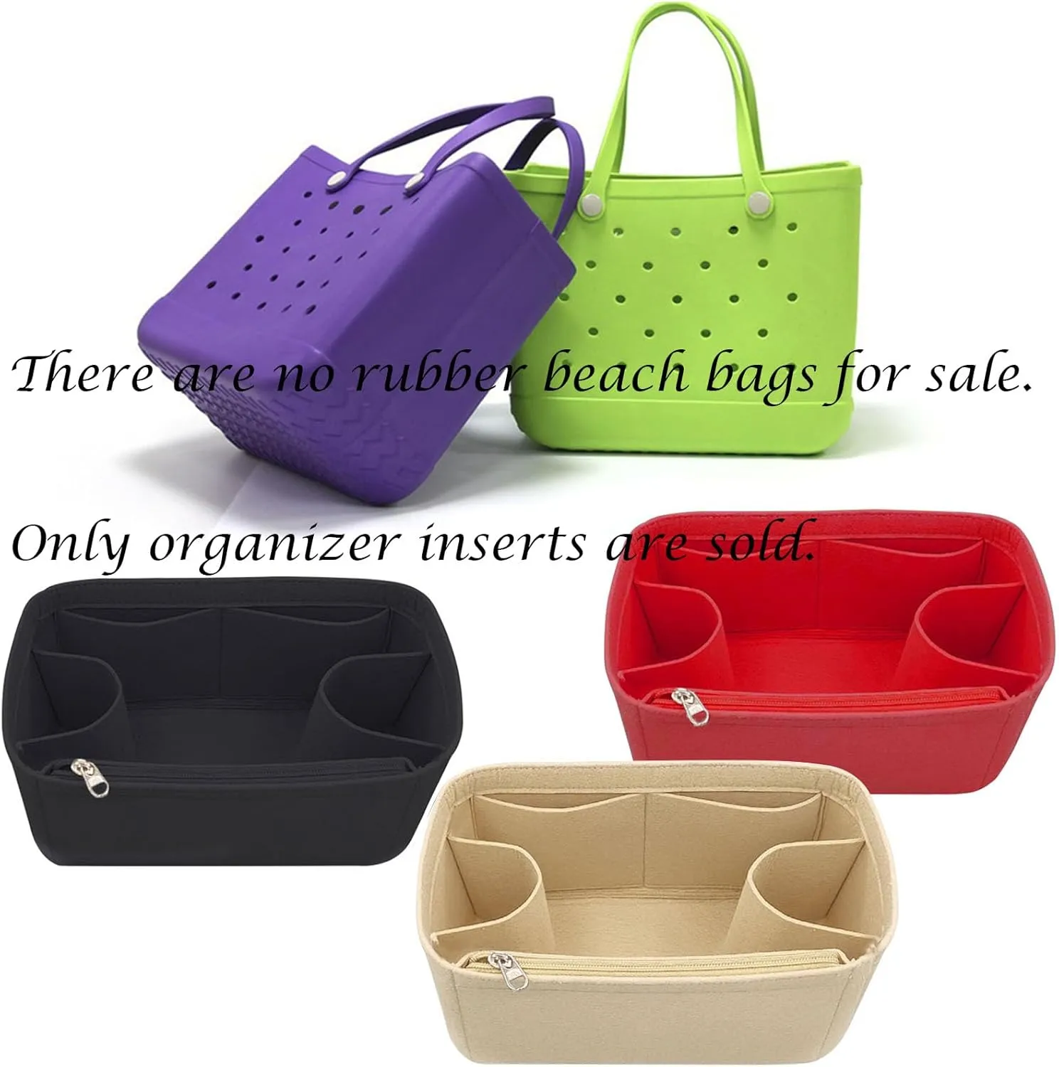Lckaey Rubber Beach Bag Organizer Compatible with Bo Bag Tote,Divider Pouch for Bo Bags Accessories Felt Insert3018black-L