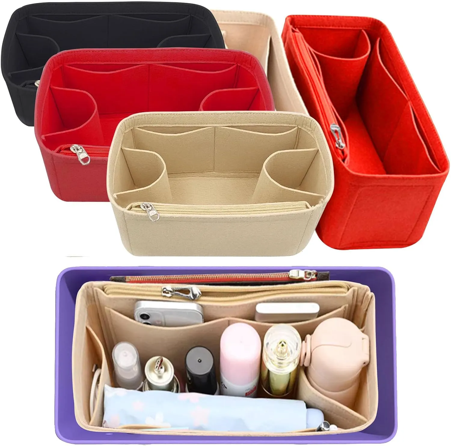 Lckaey Rubber Beach Bag Organizer Compatible with Bo Bag Tote,Divider Pouch for Bo Bags Accessories Felt Insert3018black-L