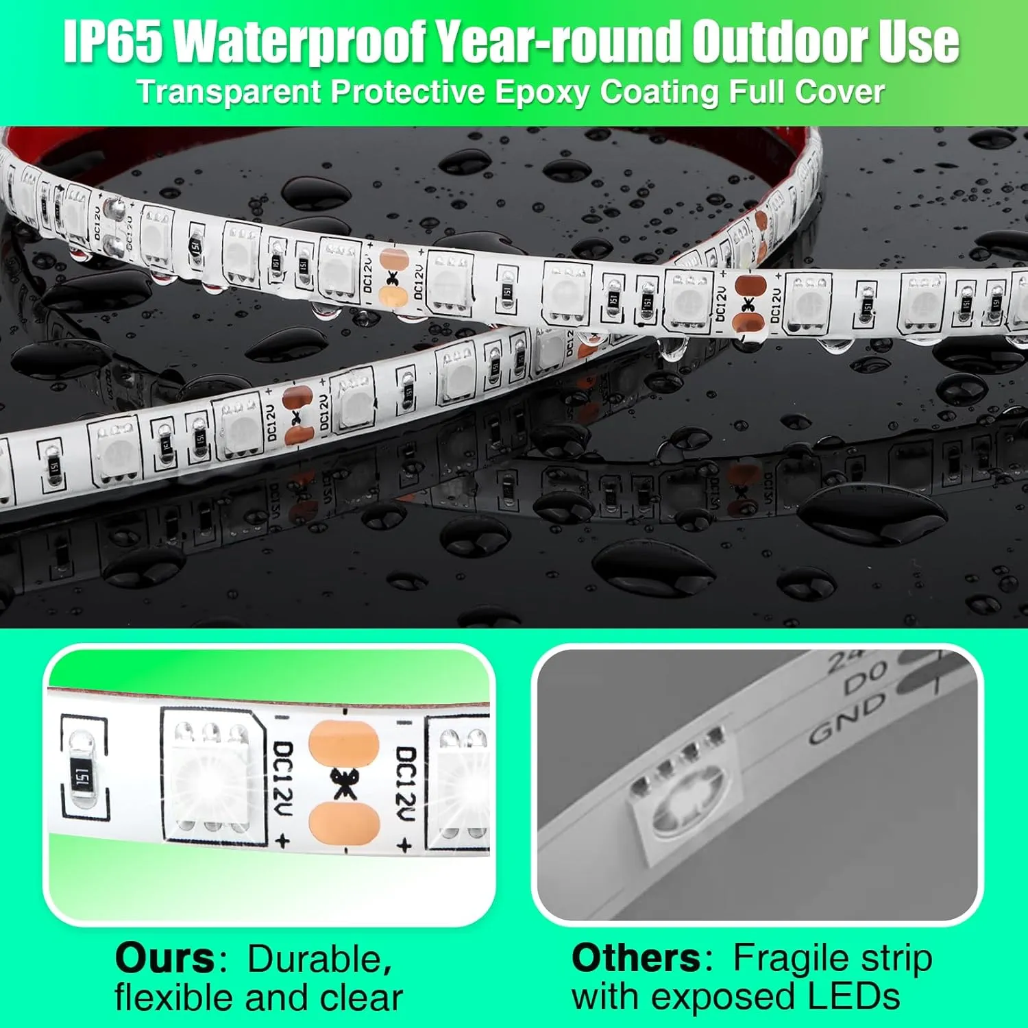 LED Boat Lights 32.8ft (2 Rolls of 16.4ft), LED Strip Lights, Waterproof Interior Light, Pontoon, Kayak, Cabin, Deck, Navigation Lights (Green)