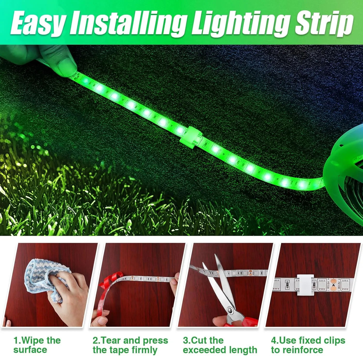 LED Boat Lights 32.8ft (2 Rolls of 16.4ft), LED Strip Lights, Waterproof Interior Light, Pontoon, Kayak, Cabin, Deck, Navigation Lights (Green)