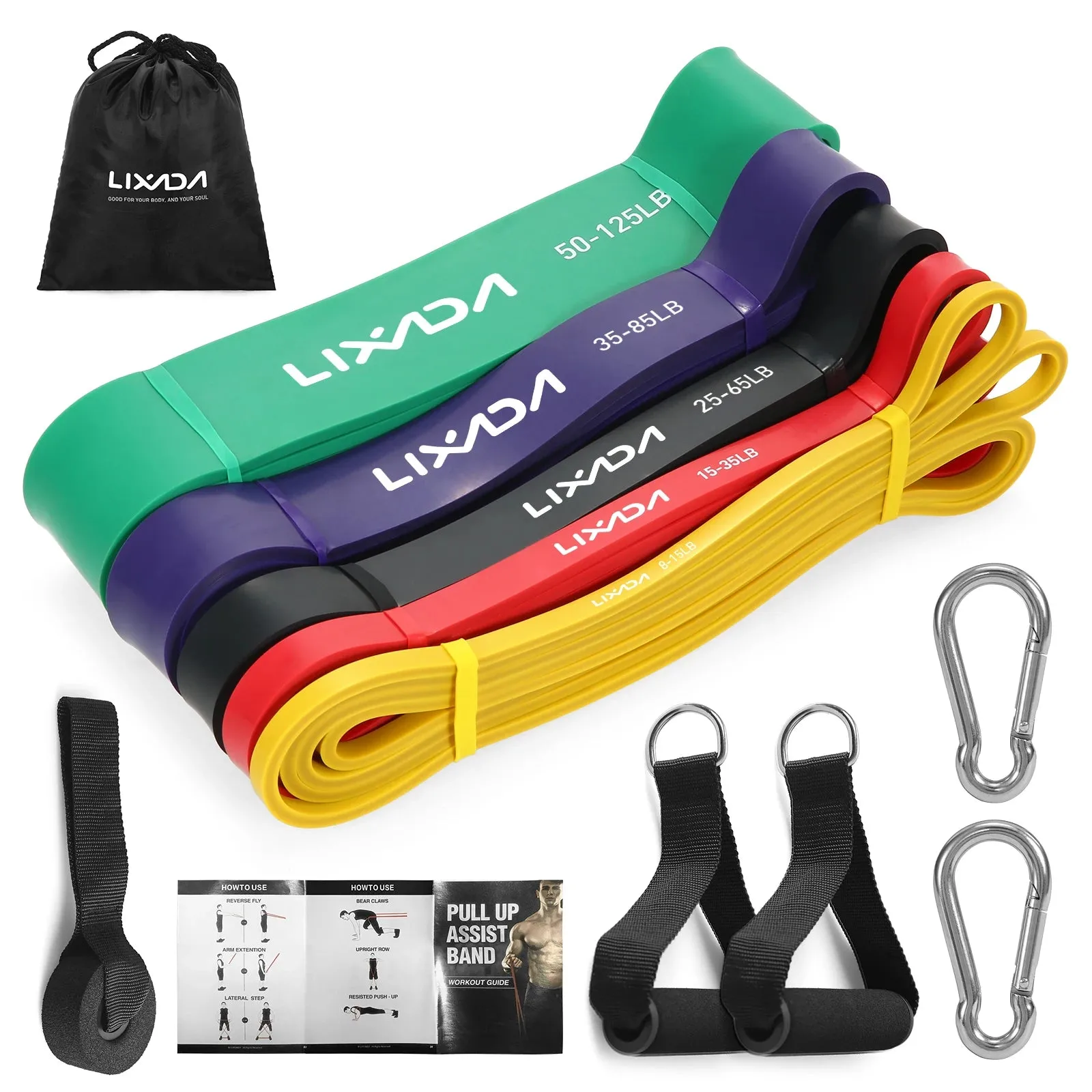 Lixada 5 Packs Pull Up Assist Bands Set Resistance Loop Bands Powerlifting Workout Exercise Stretch Bands with Door Anchor Foam