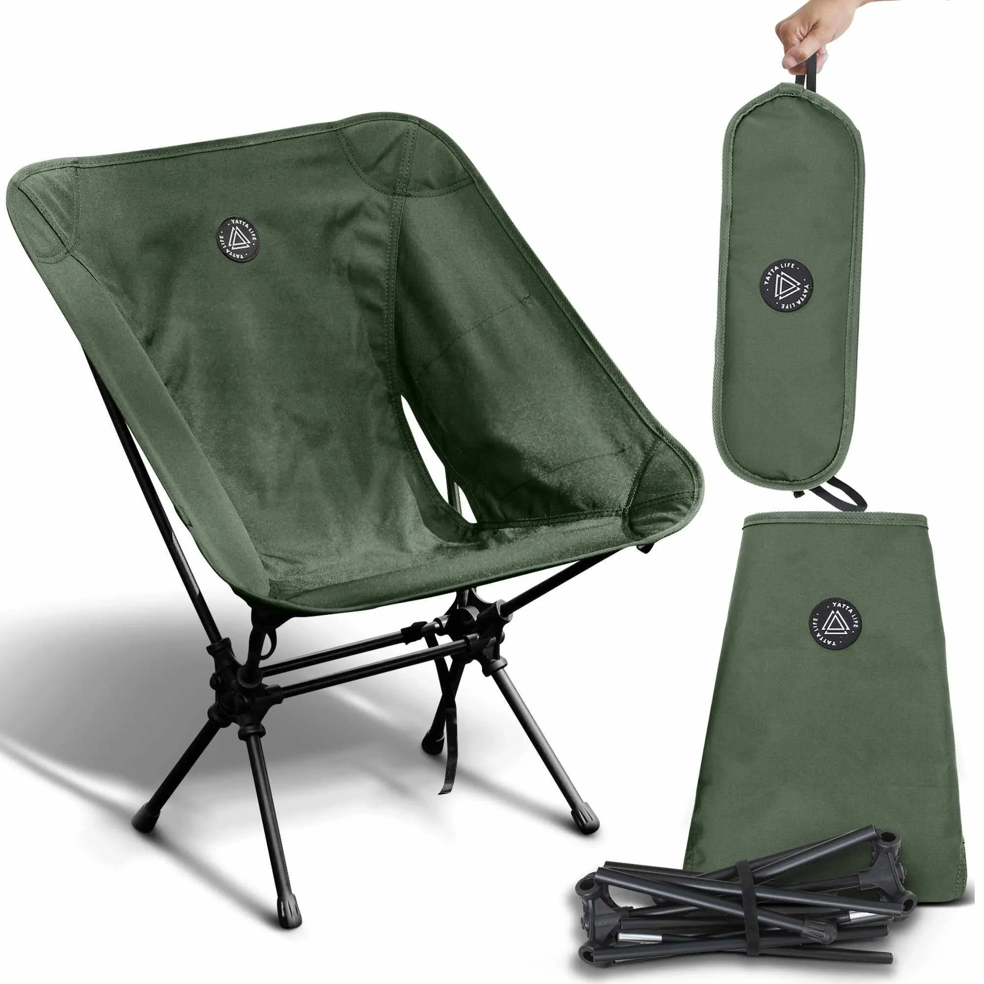 Low Back Ultralight Folding Camping Chairs With Storage Pouch - Khaki