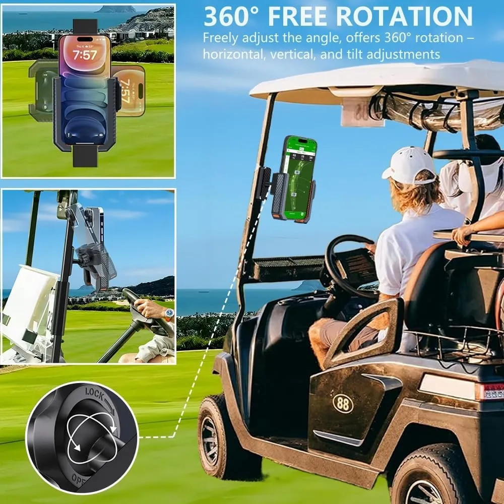 Magnetic Golf Cart Phone Holder: Ultra Stable N52 Magnet Base, Tool-Free Install, 360 Rotatable, Fits EZGO Club Car Yamaha, Must-Have Golf Accessory for iPhone, Samsung, Xiaomi & More Cellphone