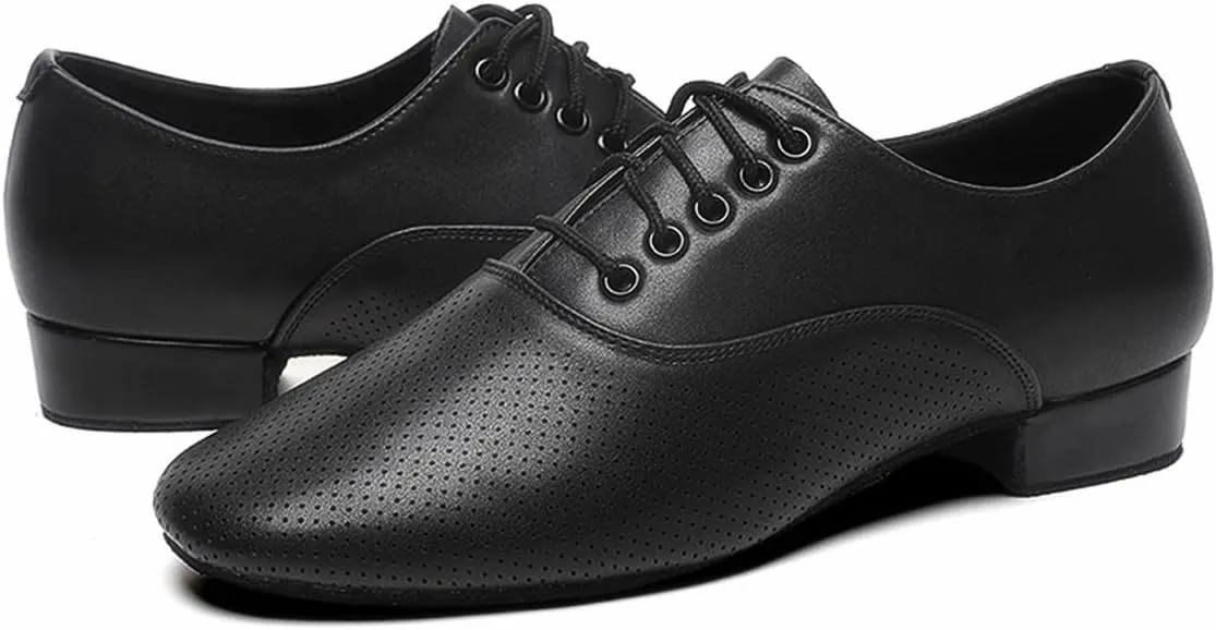 Men's Ballroom Dance Shoes Black Leather Sole Tango Salsa Latin Character Shoe