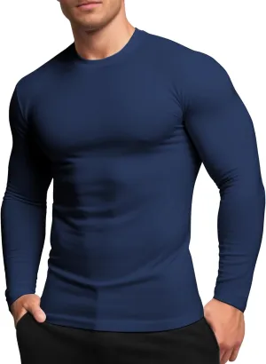 Men's Sport Undershirt, Athletic Thermal Base Layer, Crewneck Long Sleeve Top Slim Fitted Workout Tshirt