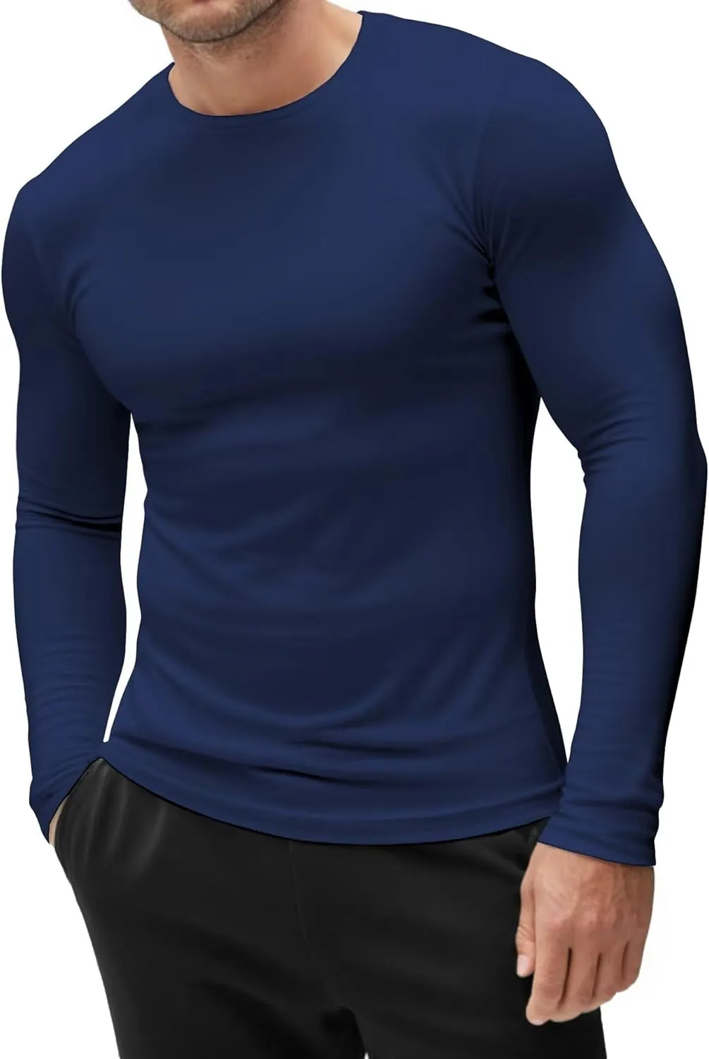 Men's Sport Undershirt, Athletic Thermal Base Layer, Crewneck Long Sleeve Top Slim Fitted Workout Tshirt